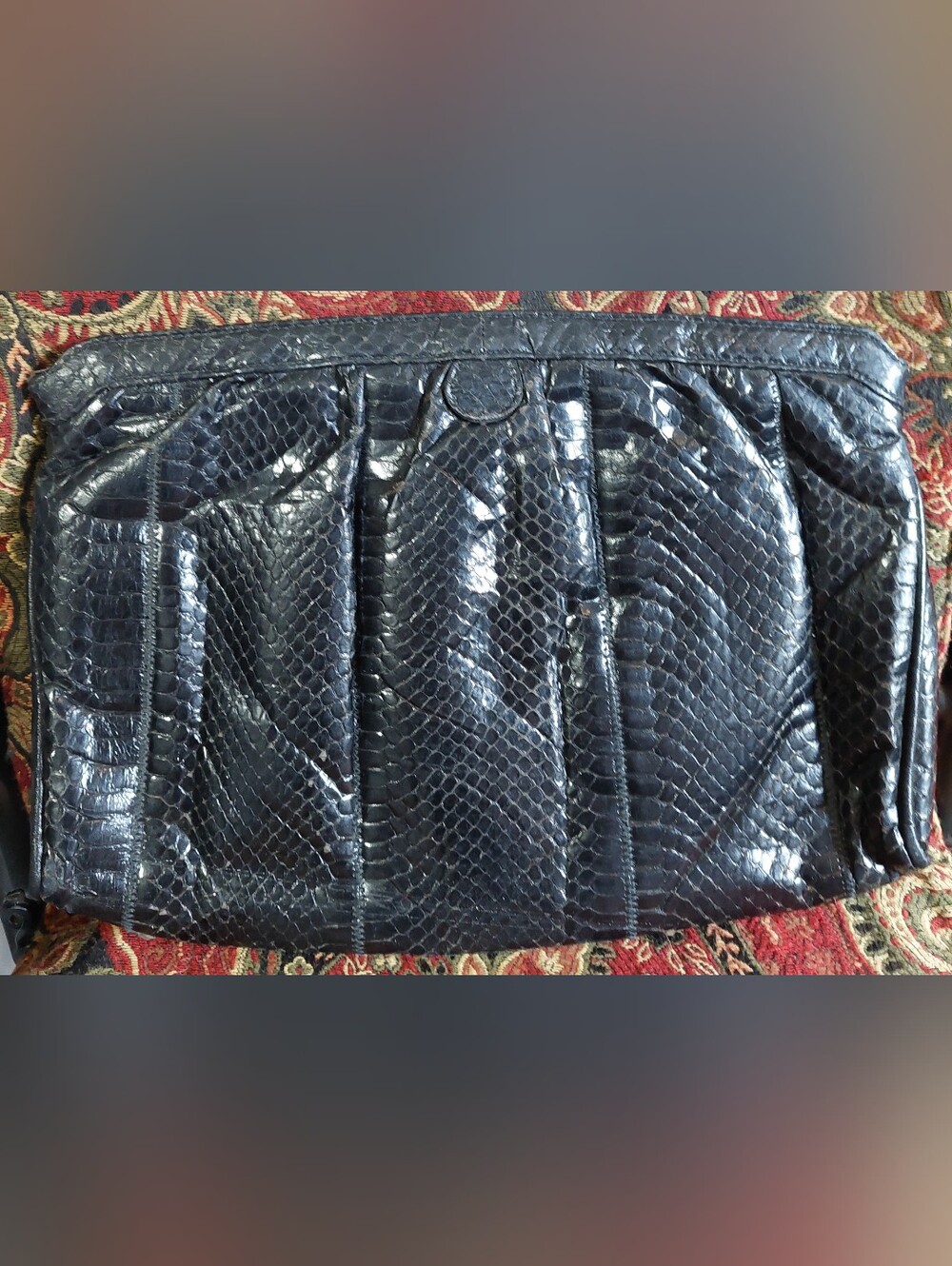 Black  Palizzio Snake-Embossed Pleated Clutch